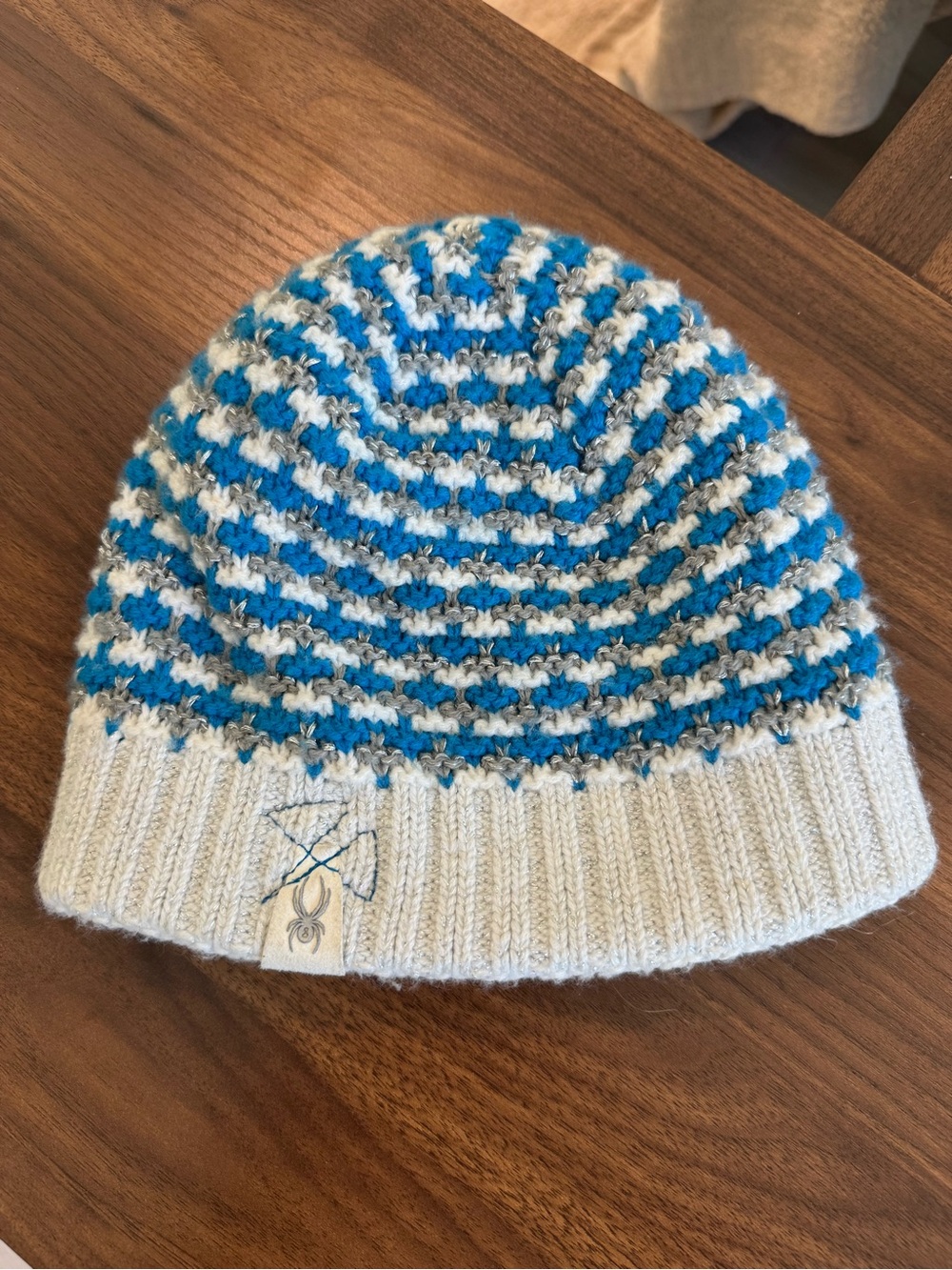 Spyder Blue & Cream Knit Hat with Embroidered Logo